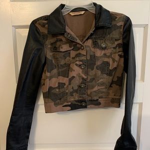 Camo and faux leather jacket